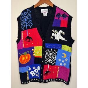 Carolina Colours Plus Halloween Sweater Vest Women's Size 18 W Fall Black
